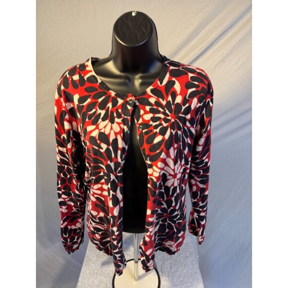 August Silk Womens Large Quirky Pattern Red Black Cardigan Sweater Buttons - Picture 1 of 2